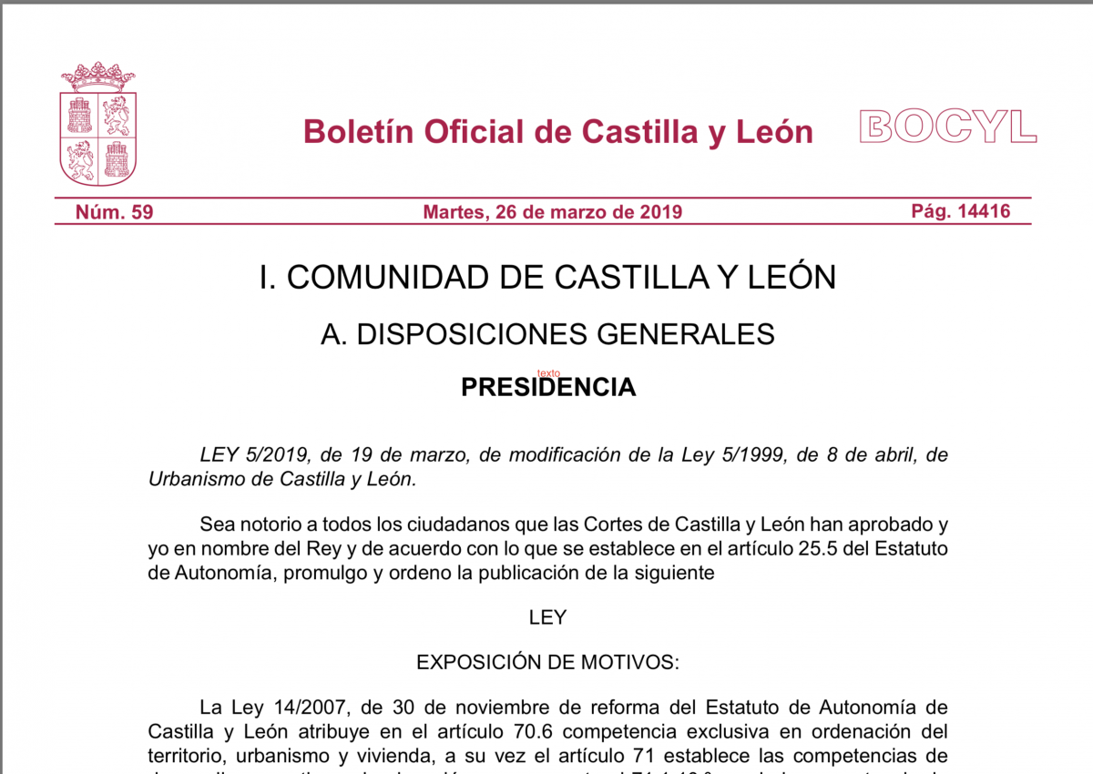 Publicada En El BOCYL La Modificación De La Ley De Urbanismo De ...